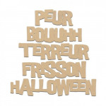 Lot de 5 mots Halloween en bois médium - 1,5 cm